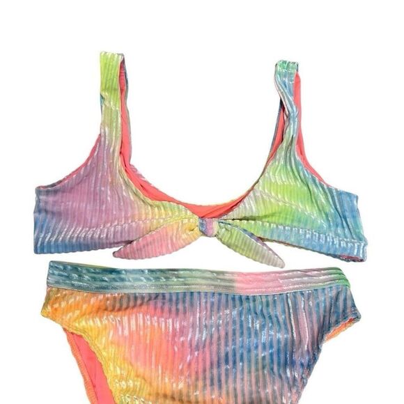 Dippin Daisys Swim Revibe Ribbed Velvet Women M Bikini Set Swimsuit High Rainbow - Picture 4 of 11